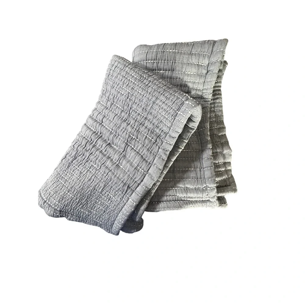 Quince Blue Grey Channel Stitch Organic Cotton Pillow Shams Set of 2 Kantha
